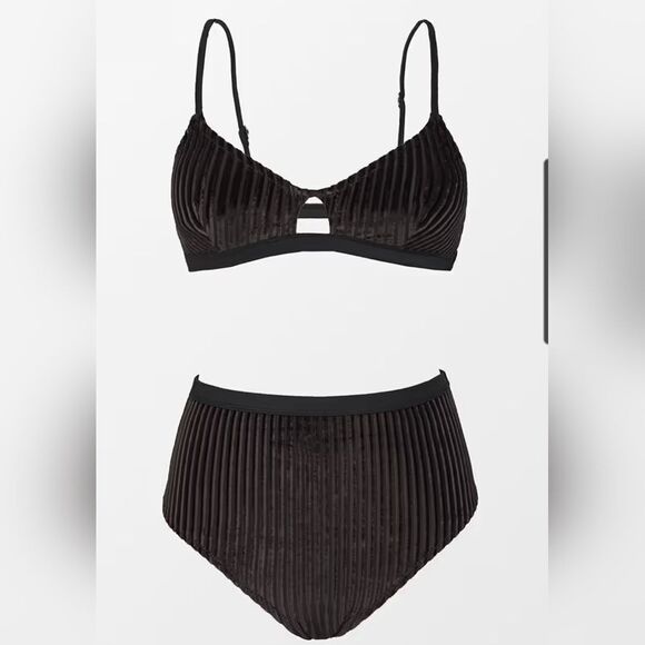 Cupshe dark brown ribbed bikini with high waisted bottoms various sizes - Picture 1 of 11